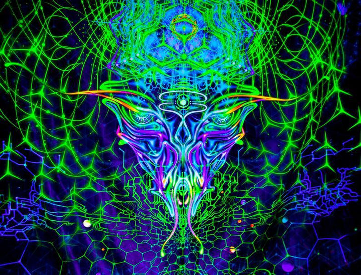 Psychedelic Tapestry Ayahuasca Fluorescent Print Fabric Backdrop Banner UV  Decoration Spiritual Art DMT Tripvision Trippy 