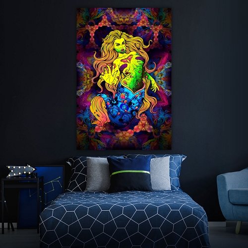 ZombPsy the Psychedelic Zombie Mermaid Fluorescent UV-Reactive Backdrop Trippy Tapestry - Trancentral Shop