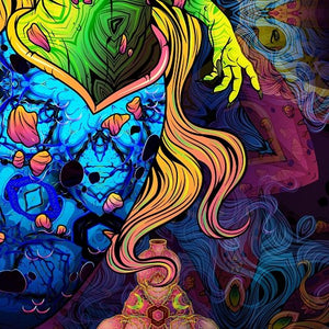 ZombPsy The Psychedelic Zombie Mermaid Fluorescent UV-Reactive Backdrop Trippy Tapestry - Trancentral Shop